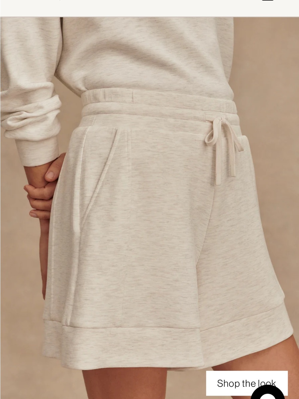Varley Alder Cream Heathered Drawstring Waist Shorts-Size Medium - Picture 3 of 13